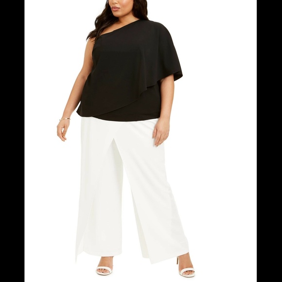 NWT $119 Adrianna Papell [PLUS Size 20W‎ ] One Shoulder Crepe Top in Black - Picture 2 of 12